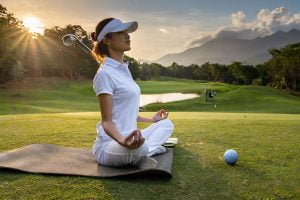Warum Yoga beim Golf sofort erfolge gibt 5 Frau macht Yoga auf Golfkurs