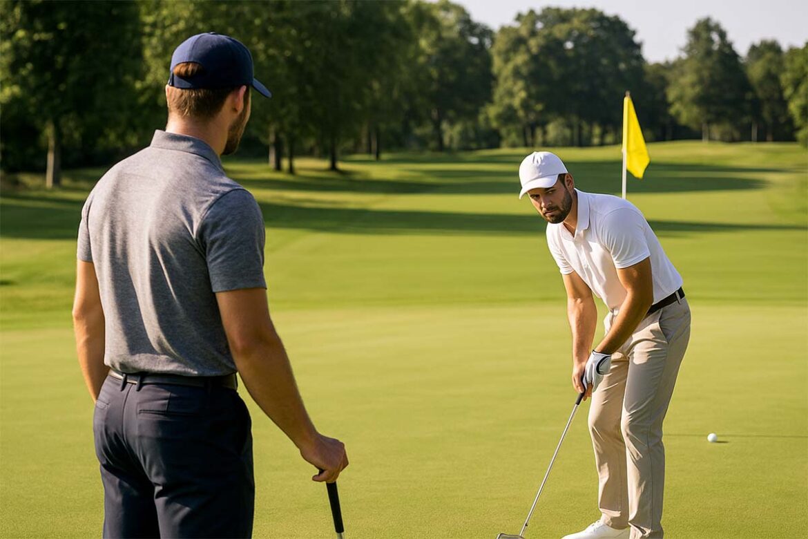 Zwei Golfer im Matchplay im Golf auf dem Grün
