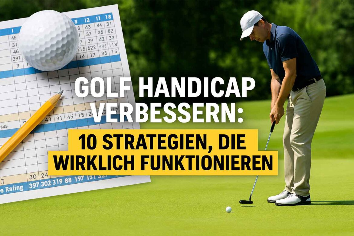 Golfer beim Putten auf dem Grün neben Scorekarte – Tipps zum Golf Handicap verbessern