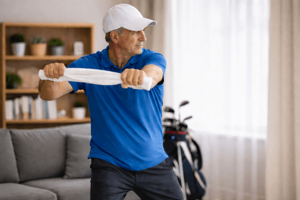 Golf Übungen für zuhause: Rotationstraining mit Handtuch zur Verbesserung der Rumpfrotation